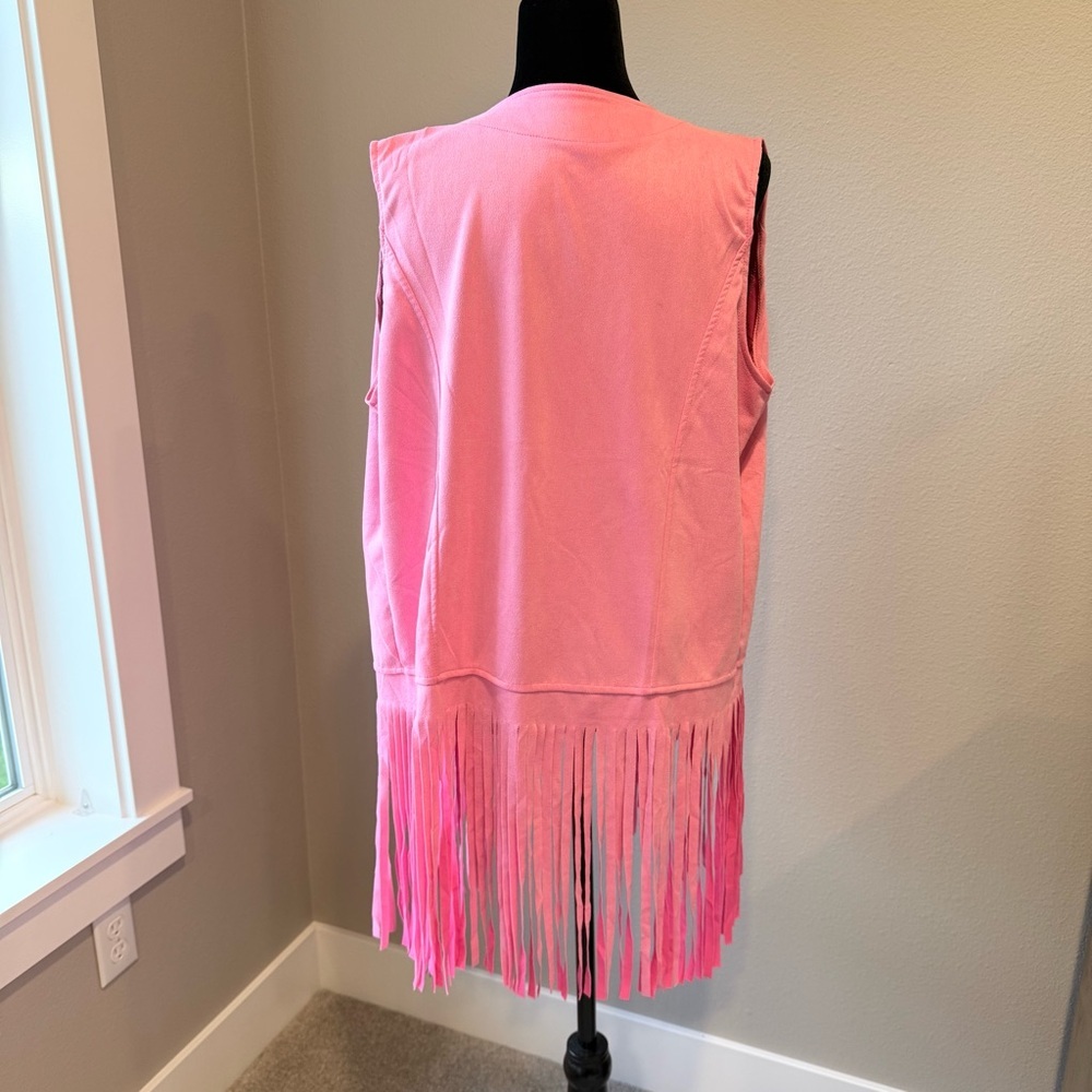 Hot pink 70’s retro hippie cowgirl costume fringe faux suede vest size XXXL - Picture 5 of 6